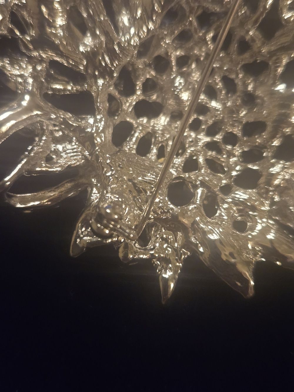 Silver-Tone Clear Crystal Floral Brooch Pin - Picture 3 of 7